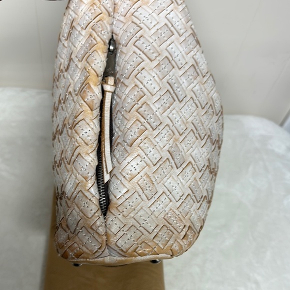 PATRICIA NASH White & Brown BRAIDED STITCH Leather MARCELLINA Hobo Bag - Picture 5 of 16